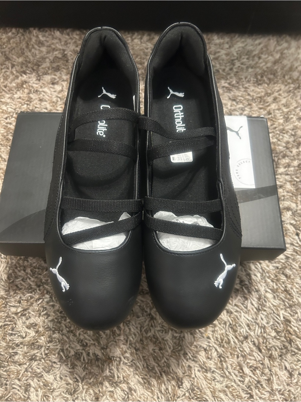 Puma Black Ballet Flats with Elastic Cross Straps
